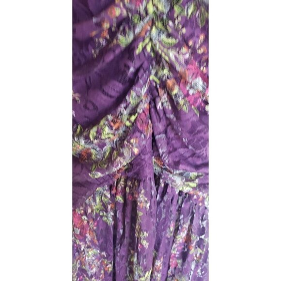 NEW LAUNDRY BY SHELLI SEGAL  PURPLE FLORAL LACE RUCHED DRESS SZ 10 - Picture 4 of 9